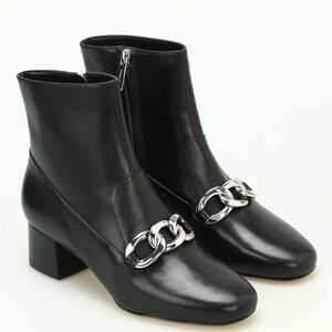 MICHAEL KORS Vanessa chain ankle black supple leather boots fall booties